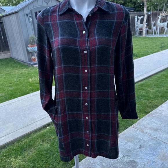 ZARA Plaid Button-Up Mini Shirt Dress With Pockets Size XS - Picture 3 of 5
